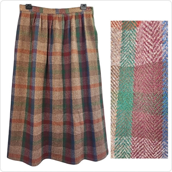 Mary Flaherty Dresses & Skirts - Mary Flaherty Ireland 100% Lambswool Pleated Tan/Multi Plaid Midi Skirt Size 12